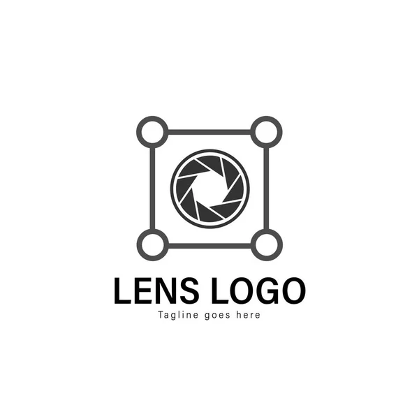 Diseño de plantilla de logotipo de lente. Logo de la lente con diseño de vectores de marco moderno — Vector de stock