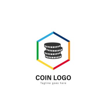Madeni para logo şablonu tasarım. Modern çerçeve vektör tasarım logolu jeton