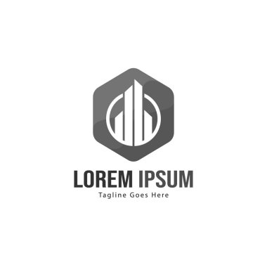 Gayrimenkul logosu şablon tasarımı. modern çerçeveli minimalist bina logosu