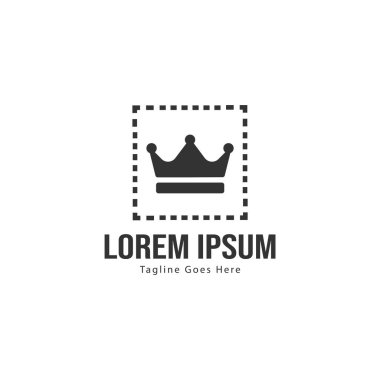 Çerçeveli taç logo şablon tasarımı. minimalist taç logosu vektör illüstrasyon