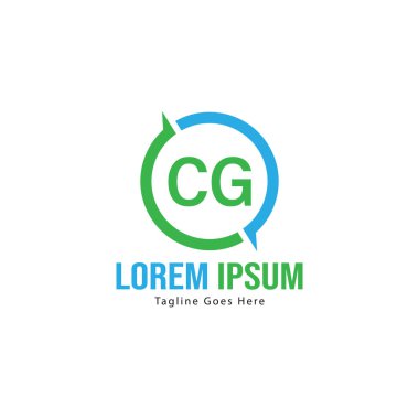 Modern çerçeveli ilk Cg logo şablonu. Minimalist Cg harf logo vektör illüstrasyon