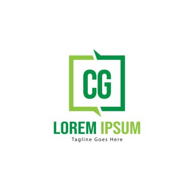 Modern çerçeveli ilk Cg logo şablonu. Minimalist Cg harf logo vektör illüstrasyon