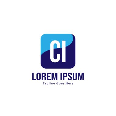 Modern çerçeveli ilk Ci logo şablonu. Minimalist Ci harf logo vektör illüstrasyon