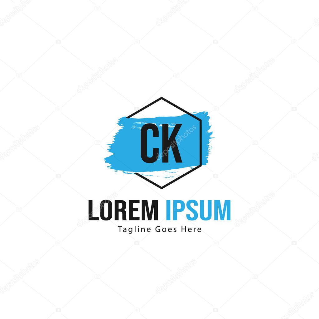 Initial CK logo template with modern frame. Minimalist CK letter logo vector illustration