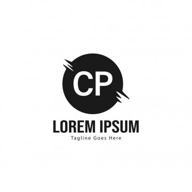 Modern çerçeveli ilk Cp logo şablonu. Minimalist Cp harf logo vektör illüstrasyon
