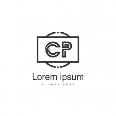 Modern çerçeveli ilk Cp logo şablonu. Minimalist Cp harf logo vektör illüstrasyon