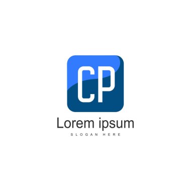 Modern çerçeveli ilk Cp logo şablonu. Minimalist Cp harf logo vektör illüstrasyon