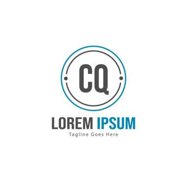 Modern çerçeveile ilk Cq logo şablonu. Minimalist Cq harfi logosu vektör illüstrasyon