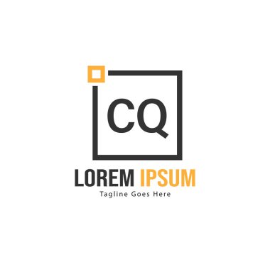 Modern çerçeveile ilk Cq logo şablonu. Minimalist Cq harfi logosu vektör illüstrasyon