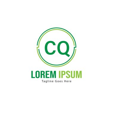 Modern çerçeveile ilk Cq logo şablonu. Minimalist Cq harfi logosu vektör illüstrasyon