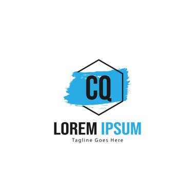 Modern çerçeveile ilk Cq logo şablonu. Minimalist Cq harfi logosu vektör illüstrasyon