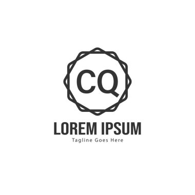 Modern çerçeveile ilk Cq logo şablonu. Minimalist Cq harfi logosu vektör illüstrasyon