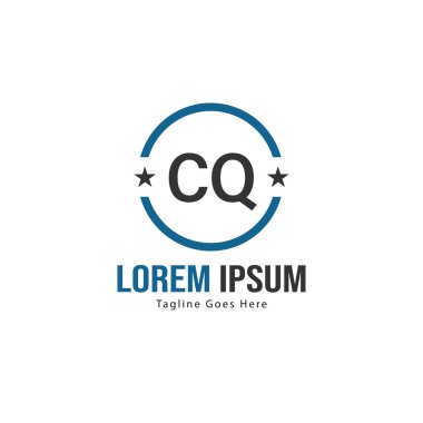 Modern çerçeveile ilk Cq logo şablonu. Minimalist Cq harfi logosu vektör illüstrasyon