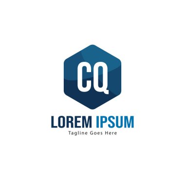 Modern çerçeveile ilk Cq logo şablonu. Minimalist Cq harfi logosu vektör illüstrasyon