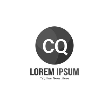 Modern çerçeveile ilk Cq logo şablonu. Minimalist Cq harfi logosu vektör illüstrasyon