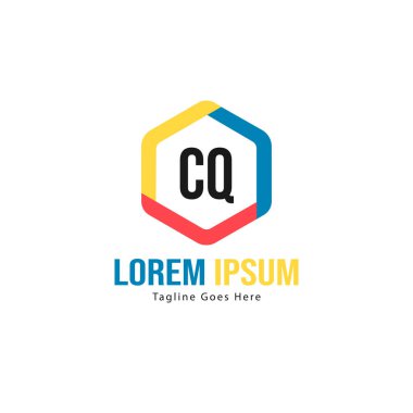 Modern çerçeveile ilk Cq logo şablonu. Minimalist Cq harfi logosu vektör illüstrasyon