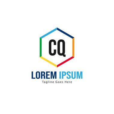 Modern çerçeveile ilk Cq logo şablonu. Minimalist Cq harfi logosu vektör illüstrasyon