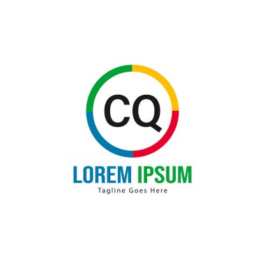 Modern çerçeveile ilk Cq logo şablonu. Minimalist Cq harfi logosu vektör illüstrasyon