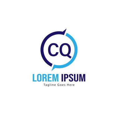 Modern çerçeveile ilk Cq logo şablonu. Minimalist Cq harfi logosu vektör illüstrasyon