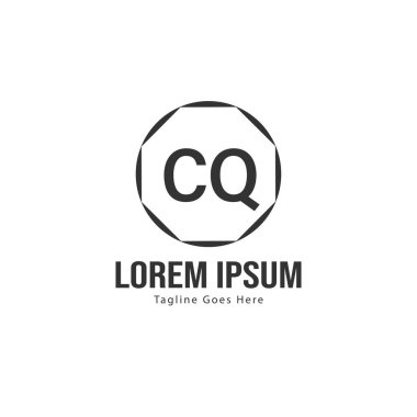 Modern çerçeveile ilk Cq logo şablonu. Minimalist Cq harfi logosu vektör illüstrasyon
