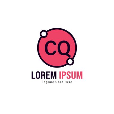 Modern çerçeveile ilk Cq logo şablonu. Minimalist Cq harfi logosu vektör illüstrasyon