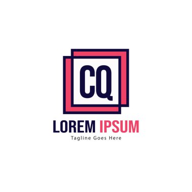 Modern çerçeveile ilk Cq logo şablonu. Minimalist Cq harfi logosu vektör illüstrasyon