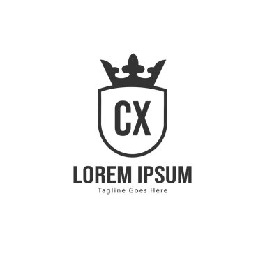 Modern çerçeveli ilk Cx logo şablonu. Minimalist Cx harf logo vektör illüstrasyon