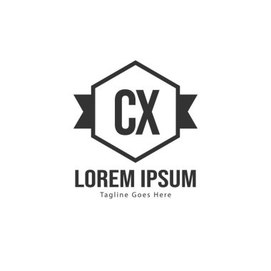Modern çerçeveli ilk Cx logo şablonu. Minimalist Cx harf logo vektör illüstrasyon
