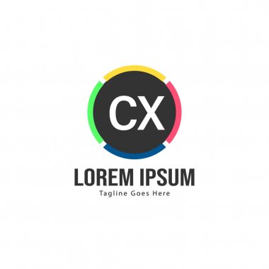 Modern çerçeveli ilk Cx logo şablonu. Minimalist Cx harf logo vektör illüstrasyon