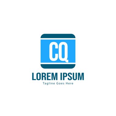 Modern çerçeveile ilk Cq logo şablonu. Minimalist Cq harfi logosu vektör illüstrasyon