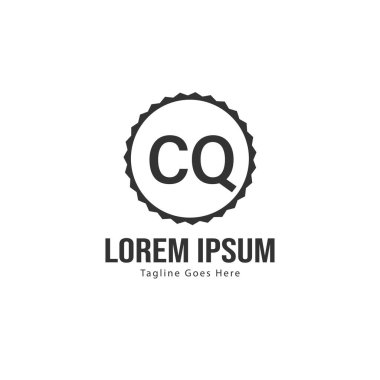 Modern çerçeveile ilk Cq logo şablonu. Minimalist Cq harfi logosu vektör illüstrasyon