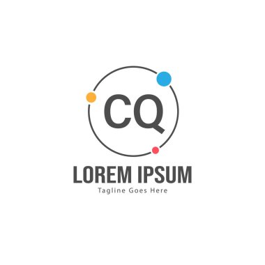 Modern çerçeveile ilk Cq logo şablonu. Minimalist Cq harfi logosu vektör illüstrasyon