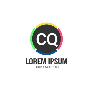 Modern çerçeveile ilk Cq logo şablonu. Minimalist Cq harfi logosu vektör illüstrasyon