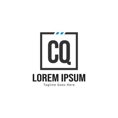 Modern çerçeveile ilk Cq logo şablonu. Minimalist Cq harfi logosu vektör illüstrasyon
