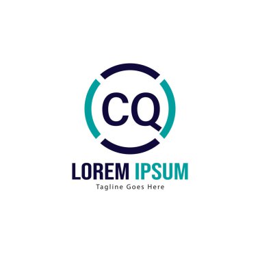 Modern çerçeveile ilk Cq logo şablonu. Minimalist Cq harfi logosu vektör illüstrasyon