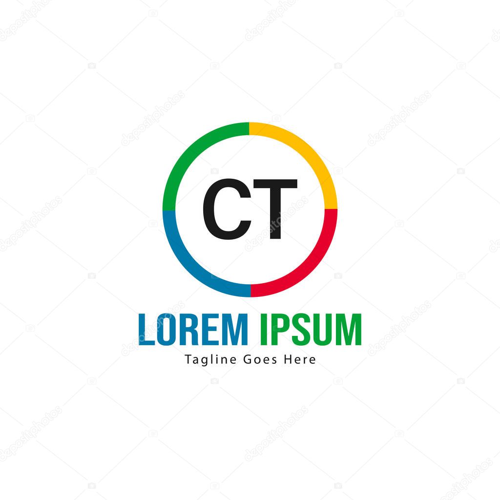 Initial CT logo template with modern frame. Minimalist CT letter logo vector illustration