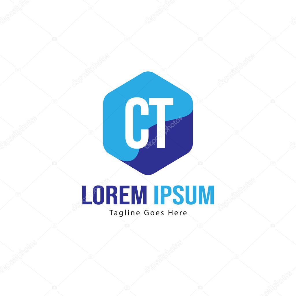 Initial CT logo template with modern frame. Minimalist CT letter logo vector illustration