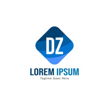 Modern çerçeveile ilk Dz logo şablonu. Minimalist Dz harf logosu vektör illüstrasyon