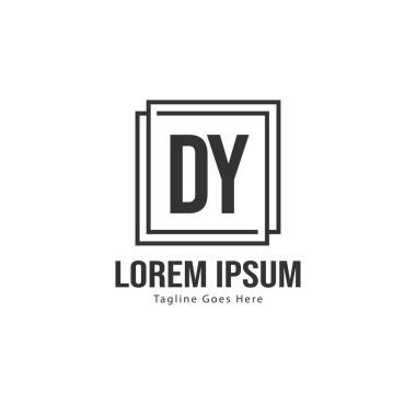 Modern çerçeveile ilk Dy logo şablonu. Minimalist Dy harf logosu vektör illüstrasyon