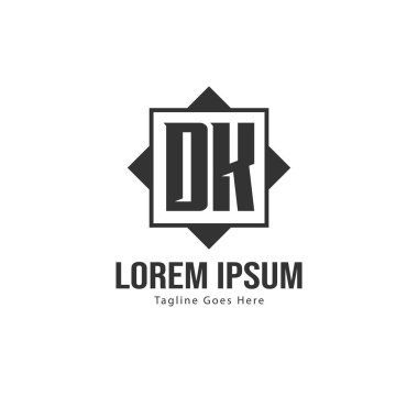 Modern çerçeveli ilk Dk logo şablonu. Minimalist Dk harf logo vektör illüstrasyon