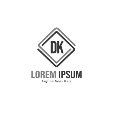 Modern çerçeveli ilk Dk logo şablonu. Minimalist Dk harf logo vektör illüstrasyon