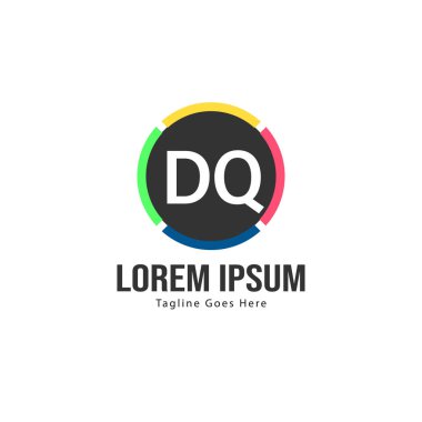 Modern çerçeveile ilk Dq logo şablonu. Minimalist Dq harfi logosu vektör illüstrasyon