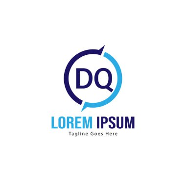 Modern çerçeveile ilk Dq logo şablonu. Minimalist Dq harfi logosu vektör illüstrasyon