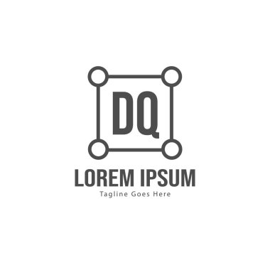 Modern çerçeveile ilk Dq logo şablonu. Minimalist Dq harfi logosu vektör illüstrasyon