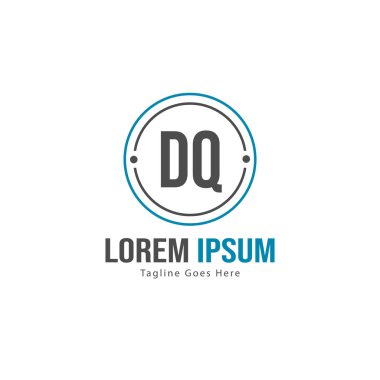 Modern çerçeveile ilk Dq logo şablonu. Minimalist Dq harfi logosu vektör illüstrasyon