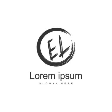 Modern çerçeveli ilk El logo şablonu. Minimalist El harfi logosu vektör illüstrasyon