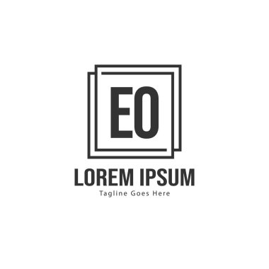 Modern çerçeveile ilk Eo logo şablonu. Minimalist Eo harf logosu vektör illüstrasyon