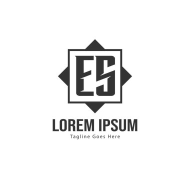 Modern çerçeveli ilk Es logo şablonu. Minimalist Es harf logosu vektör illüstrasyon