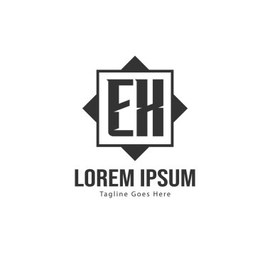 Modern çerçeveli ilk Ex logo şablonu. Minimalist Ex harf logosu vektör illüstrasyon