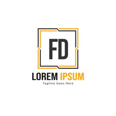 Modern çerçeveile ilk Fd logo şablonu. Minimalist Fd harf logo vektör illüstrasyon